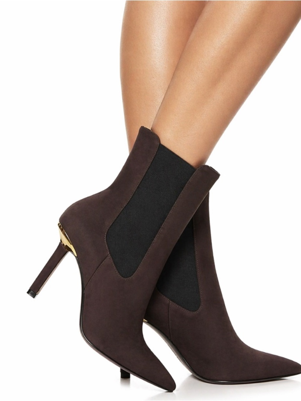 Good American High Kickstand Neoprene Bootie In Brown Gold Accents Size 7.5 & 9